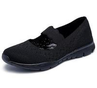 Skechers Colpitore Di Potere Seager, Scarpa Mary Jane Donna, Maglia Piatta Nera, 35 EU