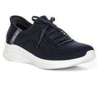 SKECHERS con Lacci Ultra Elastico Brillante Path Donna Scarpe Navy Bianco UK 4 -