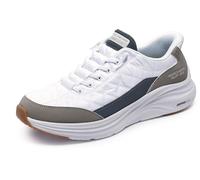 Skechers Contour Foam Cozy Fit, Scarpe da Ginnastica Uomo, White Mesh/Duraleather/Taupe Trim, 43 EU