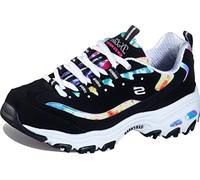 Skechers D'lites Summer Fiesta, Sneaker Donna, Nero Trubuck Multi Mesh Bianco Trim, 37.5 EU