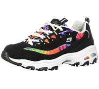 Skechers D'lites Summer Fiesta, Sneaker Donna, Nero Trubuck Multi Mesh Bianco Trim, 38 EU