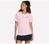 Skechers Donna Court Classics corto Sleeve Maglietta in Bianco/Rosa, Taglia Largo