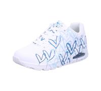 Skechers Donna Uno Spread The Love Trainers, White Duraleather/Blue Heart Print Trim, 39.5 EU