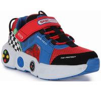 SKECHERS Gioco Kicks Gametronix Rete Slip On Trainer Blu Rosso Bambini UK 1 - 14