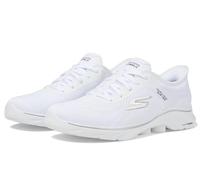 Skechers Go Walk, Vai Passeggiata 7 Valin Donna, Tessuto Bianco con Finiture Nere, 38.5 EU