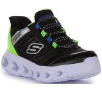 Skechers Hypno Flash Odelux Leggeri Slip On Trainers Neri Bambini UK 1 - 14