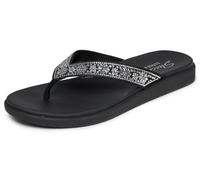Skechers Meditation Luxe-Floral - Sandalo Piatto da Donna, con Strass, Nero, Taglia 38