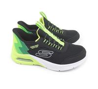 Skechers Microspec Max Brisk-Stripe, Scarpe da Ginnastica, Black Textile/Synthetic/Lime Trim, 28 EU