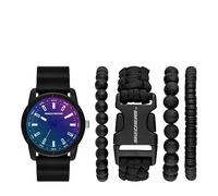 Skechers Orologio al quarzo da uomo e bracciale impilabile o cinturino intercambiabile, set regalo, Set di braccialetti laser nero/blu, Set regalo da uomo