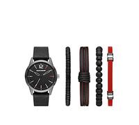 Skechers Orologio analogico da uomo con tre lancette, Set in pelle nera, Orologio al quarzo