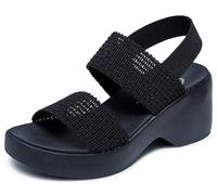 Skechers Sandali da donna Cali Day con zeppa, Nero/nero, 35 EU