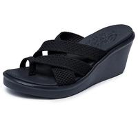 Skechers Sandalo con zeppa Rumble on-Heat Maze da donna, Nero/nero, 39 EU