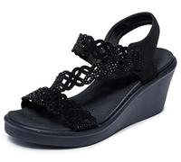 Skechers Sandalo da donna con zeppa Rumble on-Sassier DayZ, Nero/nero, 37 EU