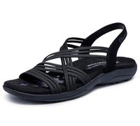 Skechers Reggae Slim-Simply Stretch, Sandalo Sportivo Donna, Nero, 39 EU Larga