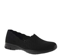 Skechers Seager-Stat-Scalloped Collar, Engineered Skech-Knit Slip-on-Classic Fit, Mocassino Donna, Nero/Nero, 40 EU Larga