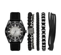 Skechers Set regalo con orologio da uomo e bracciale impilabile o cinturino intercambiabile, Nero/canna di fucile sfumato, Set regalo braccialetto