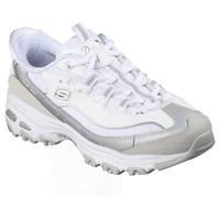 Skechers D'Lites Smooth Nostalgia, Scarpe da Ginnastica Donna, White Leather/Duraleather/Mesh/Silver Trim, 37.5 EU