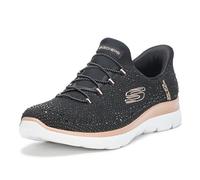 Skechers Summits-Brilliant Shine - Sneaker da Donna Senza Mani, Senza Lacci, Nero/Oro Rosa = Nero, 9.5 Wide