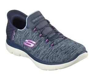 Skechers Summits Hands-Free Slip-ins - Memory Foam Insole, Heel Pillow, Vegan Materials, Scarpe da Ginnastica Donna, Viola Navy, 35.5 EU Larga