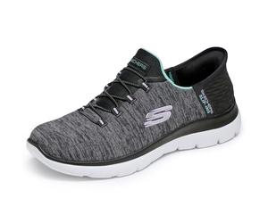 Skechers Summits Hands-Free Slip-ins - Memory Foam Insole, Heel Pillow, Vegan Materials Sneaker, Nero/Turchese, 40 EU