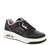 Skechers Uno Court, Sneaker Donna, Pelle Nera Rosa Duraleather Trim, 35.5 EU