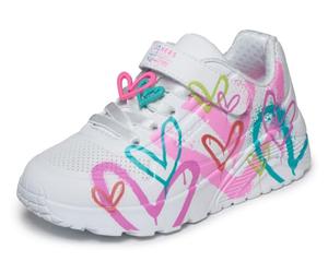 Skechers Uno Lite Heart Status - Sneaker da Ragazza, Colore: Bianco Sintetico/con Finiture Multiple, Taglia 42