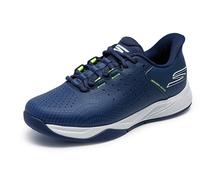 Skechers Viper Court Reload Hands Free Slip-ins Sneaker, Scarpe da Ginnastica Uomo, Navy Synthetic/Textile/Yellow Trim, 44 EU