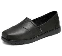 Skechers Women's Bob's Chill Lug Urban Spell Leather Slip On Loafers, (Size 7, Black)