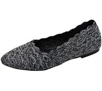 Skechers Women's Cleo-Scalloped Knit Skimmer Ballet Flat, Black/Charcoal, 7.5 M US
