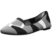 Skechers Women's Cleo-Sherlock-Engineered Knit Loafer Skimmer Ballet Flat, Black/White, 11 M US