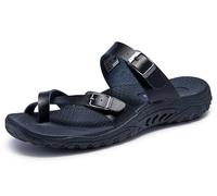 Skechers Women's Reggae-Carribean-Double Buckle Toe Thong Slide Sandal, Black, 9 M US