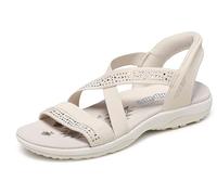 Skechers Women's Reggae Slim-Summer Sparkle Sandal, Natural, 10