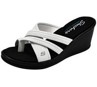 Skechers Women's Rumblers Wedge Sandal, White, 7 M US