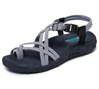 Skechers Women's Toe Thong Sandal Sport, Black/White, 5