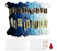 Skeins, 14 fili da ricamo per Halloween, gradiente, colore blu, a punto croce, con 14 bobine di filo con 1 guida per filo, 1 ago da cucito