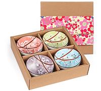 Skelang - Set di 4 ciotole da portata in ceramica, con scatola regalo, ciotole in ceramica giapponese, ciotole in porcellana per riso, zuppa, dessert, 300 ml, 300 ml, motivo: fiori di ciliegio