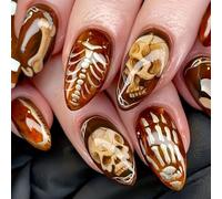 Skeleton Art Fake Nails Day Of The Dead Halloween Press On ABS Quick Apply 24pcs Skull Press On Nail