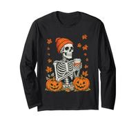 Skeleton Coffee Fall Vibes Zucca Halloween Autunno Lover Maglia a Manica