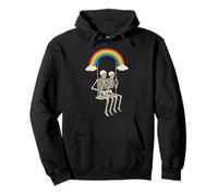 Skeleton Couple on Swing Under Rainbow LMBTQ Halloween Felpa con Cappuccio