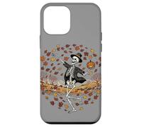 Skeleton Dancing with Pumpkin Autumn Leaves Halloween Fall Custodia per iPhone 12 mini