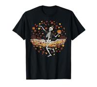 Skeleton Dancing with Pumpkin Autumn Leaves Halloween Fall Maglietta