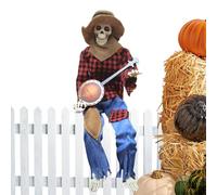Skeleton Decor - 23.6 inch Animated Skeleton Music Banjo Player, 230g Joint Adjustable Halloween Skeletons Prop, Creepy Skeletons Playing Music Figure | Haunted House Yard Party Display