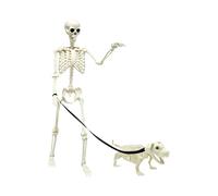 Skeleton Decor, Halloween Skull with Dog, Posable Bone Design, Lightweight Sturdy for Garden, Front Door, Yard, Indoor, Outdoor, Party, Haunted House, Graveyard Display Use