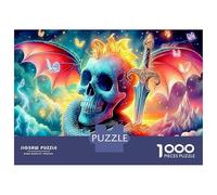 Skeleton & Dragon in Color Jigsaw Puzzle 1000 Pezzi Classici Per Adulti E Bambini ≥14 Anni Giochi Del Cervello Dark Fantasy Sfida Impossibile Decorazione Casa Difficile Alta Qualità 52x38cm/1000pcs
