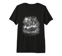 Skeleton Galleon Rise Ghost Ship - Grey Scale - Pirate Ship Maglietta Premium