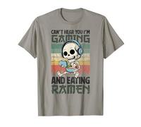 Skeleton Gaming Non può sentirti Giocare e Mangiare Ramen Gamer Maglietta