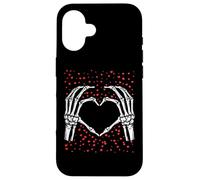 Skeleton Hands Forming Heart Surrounded By Hearts Custodia per iPhone 16