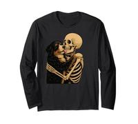 Skeleton Hugging Bernedoodle Dog Halloween Maglia a Manica
