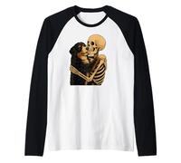Skeleton Hugging Bernedoodle Dog Halloween Maglia con Maniche Raglan