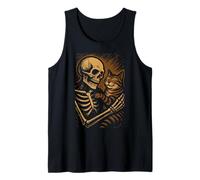 Skeleton Hugging Cat Cute Halloween Graphic Canotta